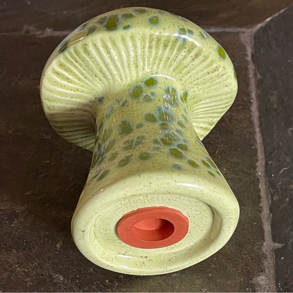 Vtg MCM 70s Ceramic Green Speckled Drip Glaze Big Mushroom Spice Shaker Salt - Picture 2 of 5